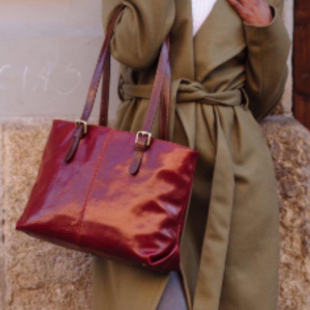 Handmade custom leather tote from Florence Italy